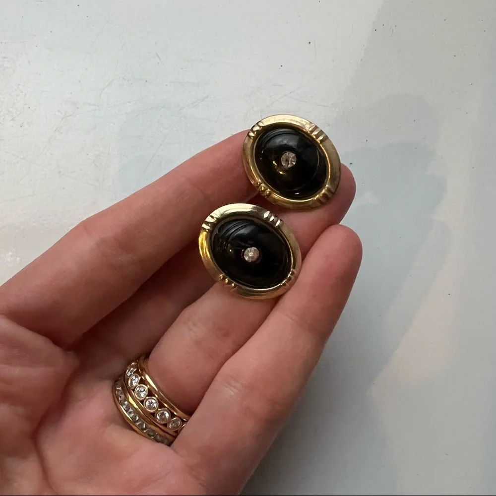 Vintage gold, black & diamond cuff links